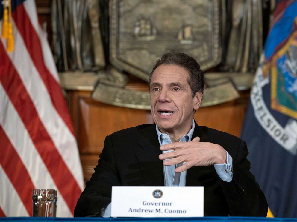 PHOTO: Governor Andrew M. Cuomo provides a coronavirus update during a press conference in the Red Room at the State Capitol in Albany, April 18, 2020.