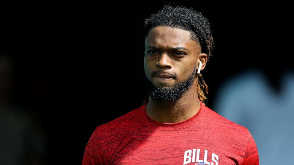 PHOTO: Damar Hamlin of the Buffalo Bills looks on prior to a game against the Miami Dolphins at Hard Rock Stadium, Sept. 25, 2022, in Miami Gardens, Florida.