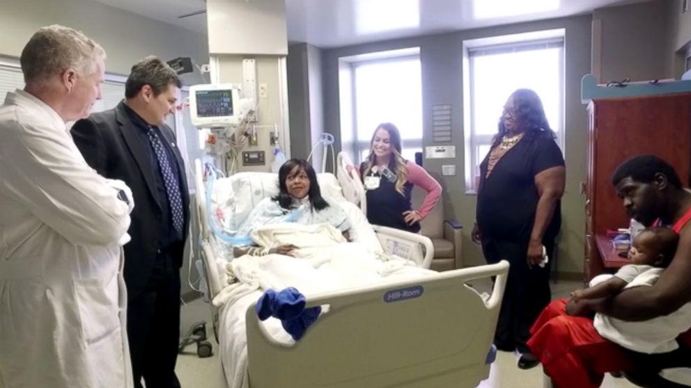 PHOTO: Danielle Gaither is surrounded by her team of doctors and family members while she recovered and met her son KV for the first time in early March 2017.