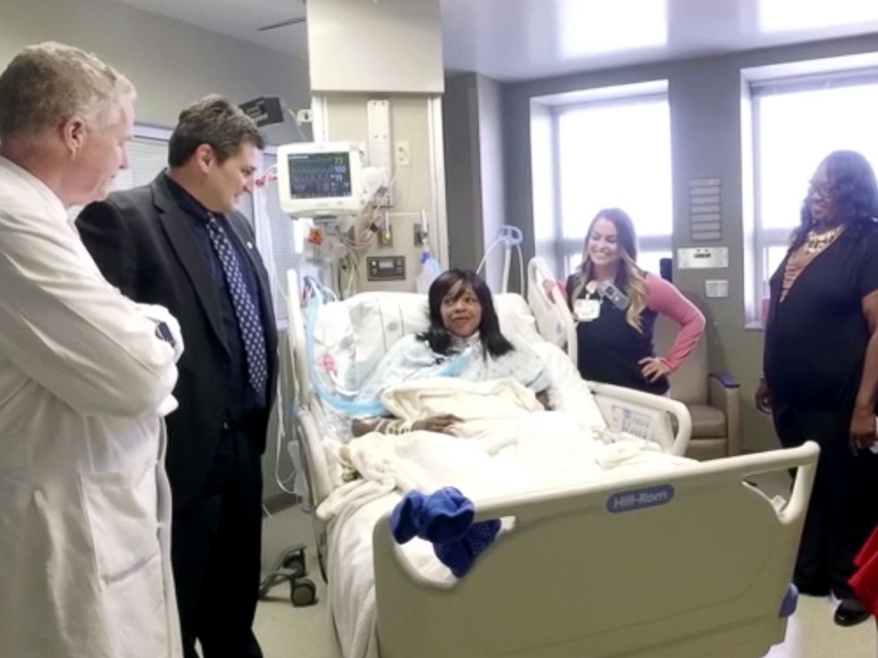 PHOTO: Danielle Gaither is surrounded by her team of doctors and family members while she recovered and met her son KV for the first time in early March 2017.