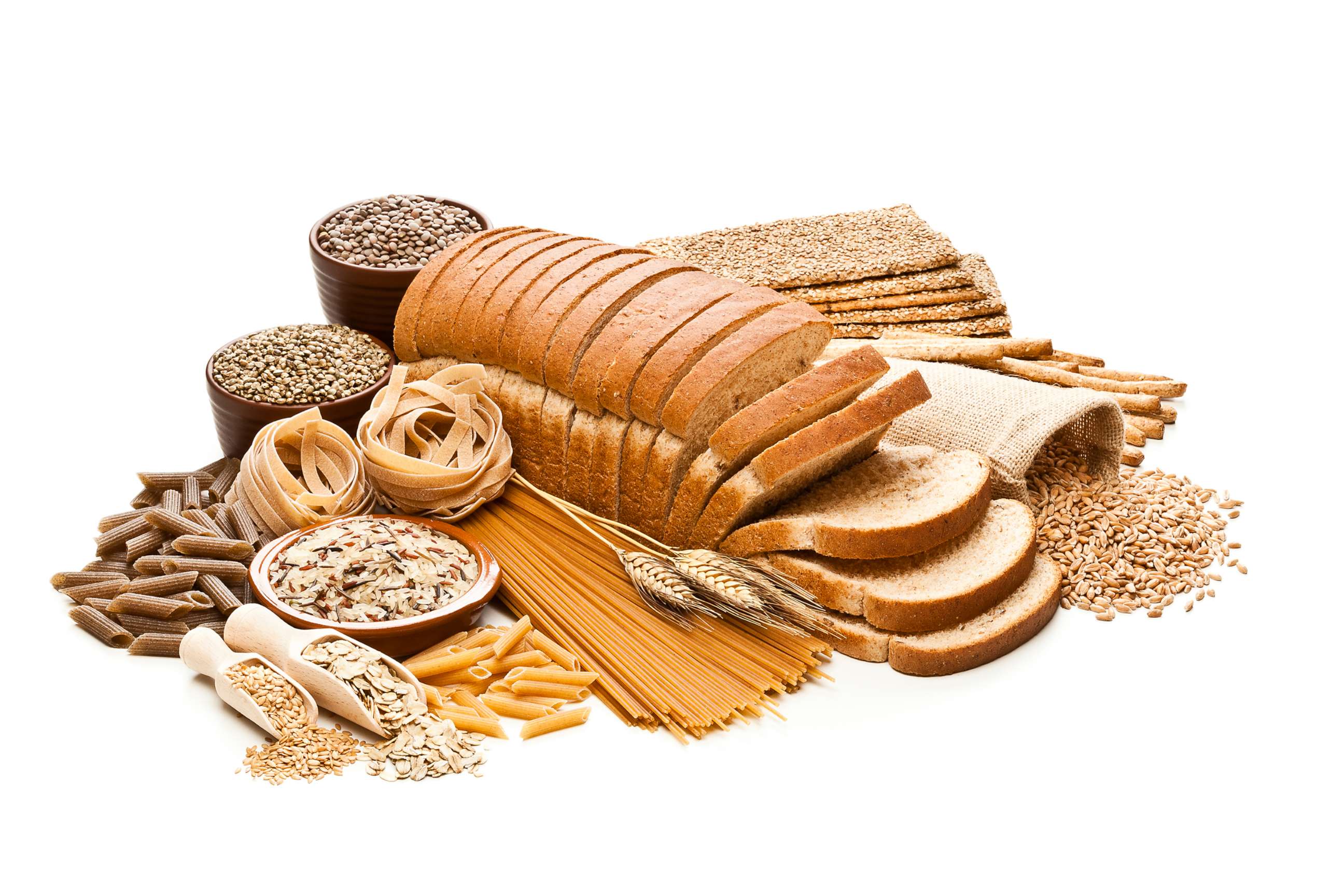 PHOTO: Various grains, lentils and whole grain breads and pasta products are displayed in an undated stock photo.