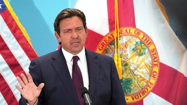 Florida Gov. Ron DeSantis speaks during a public event where he announced he would sign a bill banning the use of fluoride in public water systems, on May 6, 2025, in Miami. 