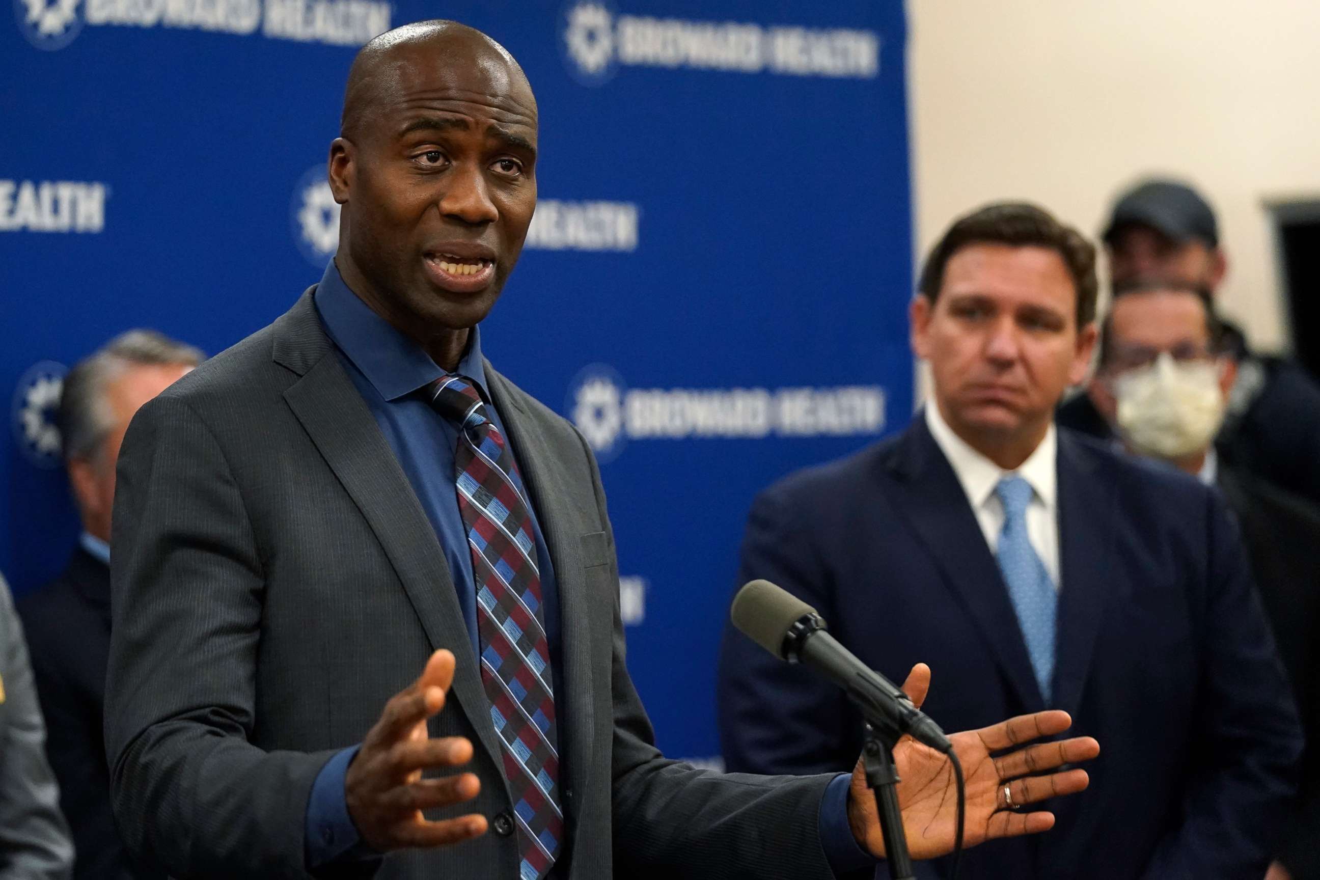 PHOTO: In this Jan. 3, 2022, file photo, Florida Surgeon Gen. Dr. Joseph A. Ladapo speaks at a news conference with Florida Gov. Ron DeSantis, at Broward Health Medical Center in Fort Lauderdale, Fla.