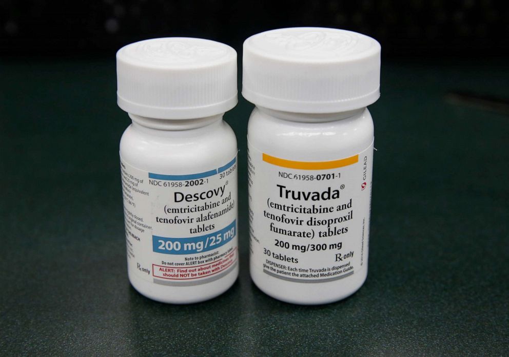 PHOTO: The HIV prevention drugs Descovy, left and Truvada, right, are displayed at Pucci's Pharmacy in Sacramento, Calif., Oct. 7, 2019.