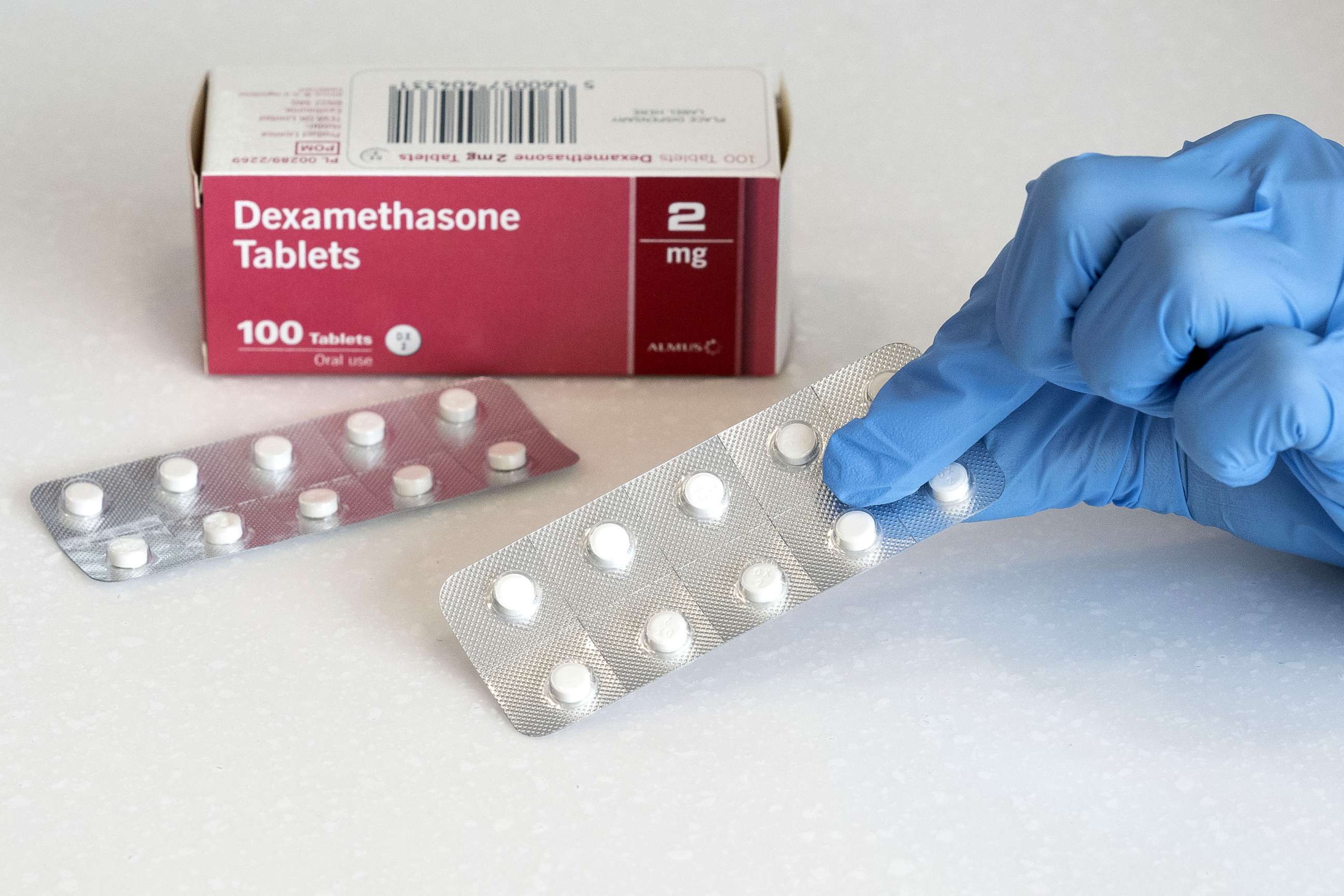 PHOTO: A close-up of a box of Dexamethasone tablets in a pharmacy on June 16, 2020, in Cardiff, United Kingdom.