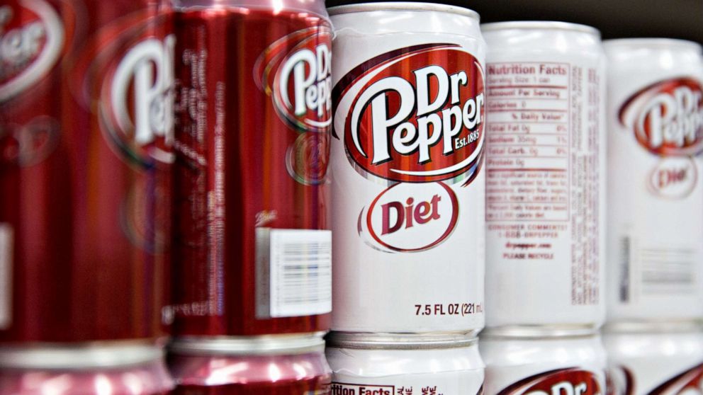 PHOTO: Cans of Dr Pepper Snapple Group Inc. Diet Dr Pepper brand soda are displayed for sale at a supermarket in Princeton, Illinois, Jan. 29, 2018.