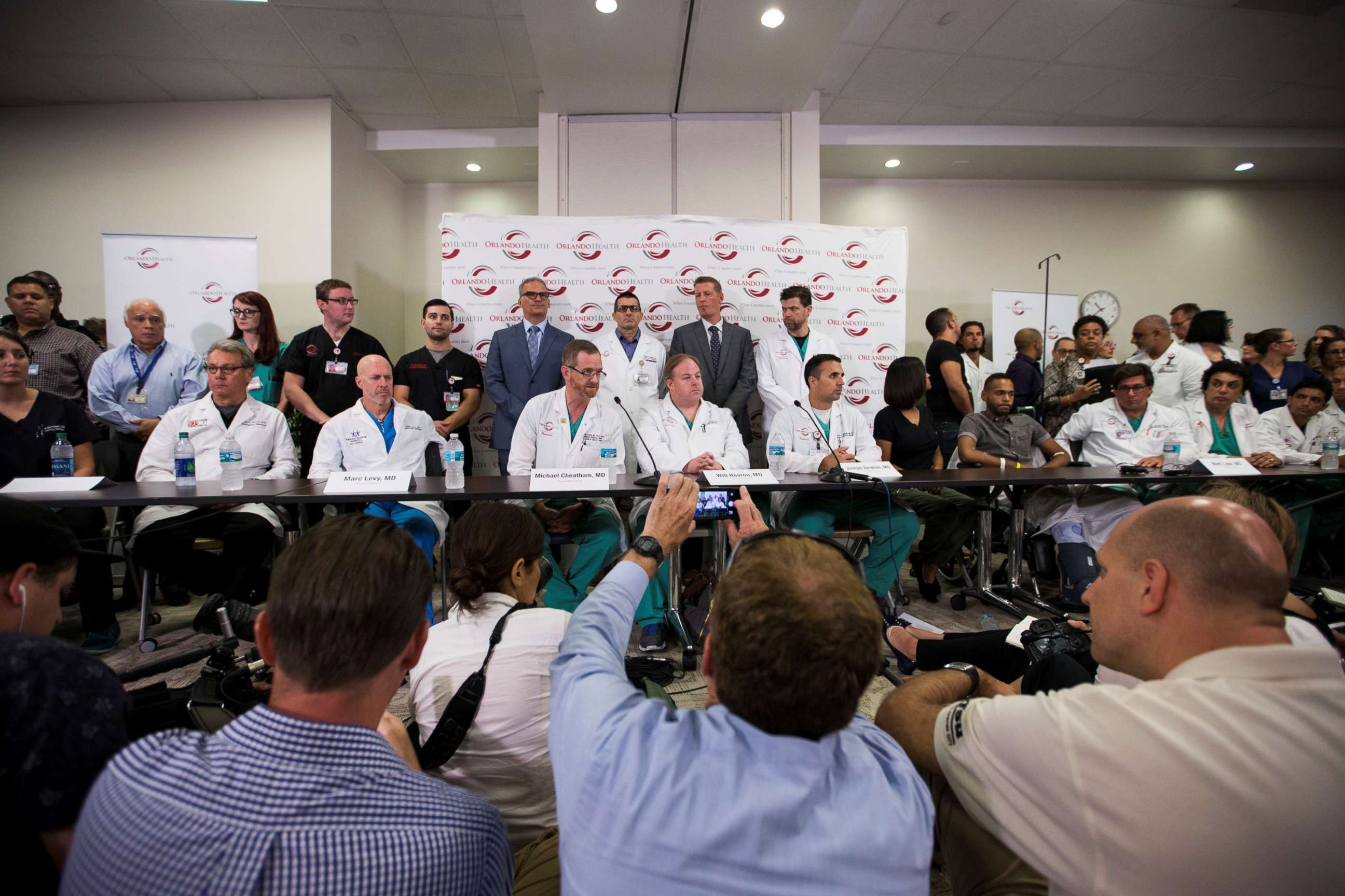 PHOTO: Doctors and medical staff recount how things unfolded at the Emergency Room following the Pulse nightclub massacre during a press conference at the Orlando Regional Medical Center in Orlando, Fl. on June 14, 2016.