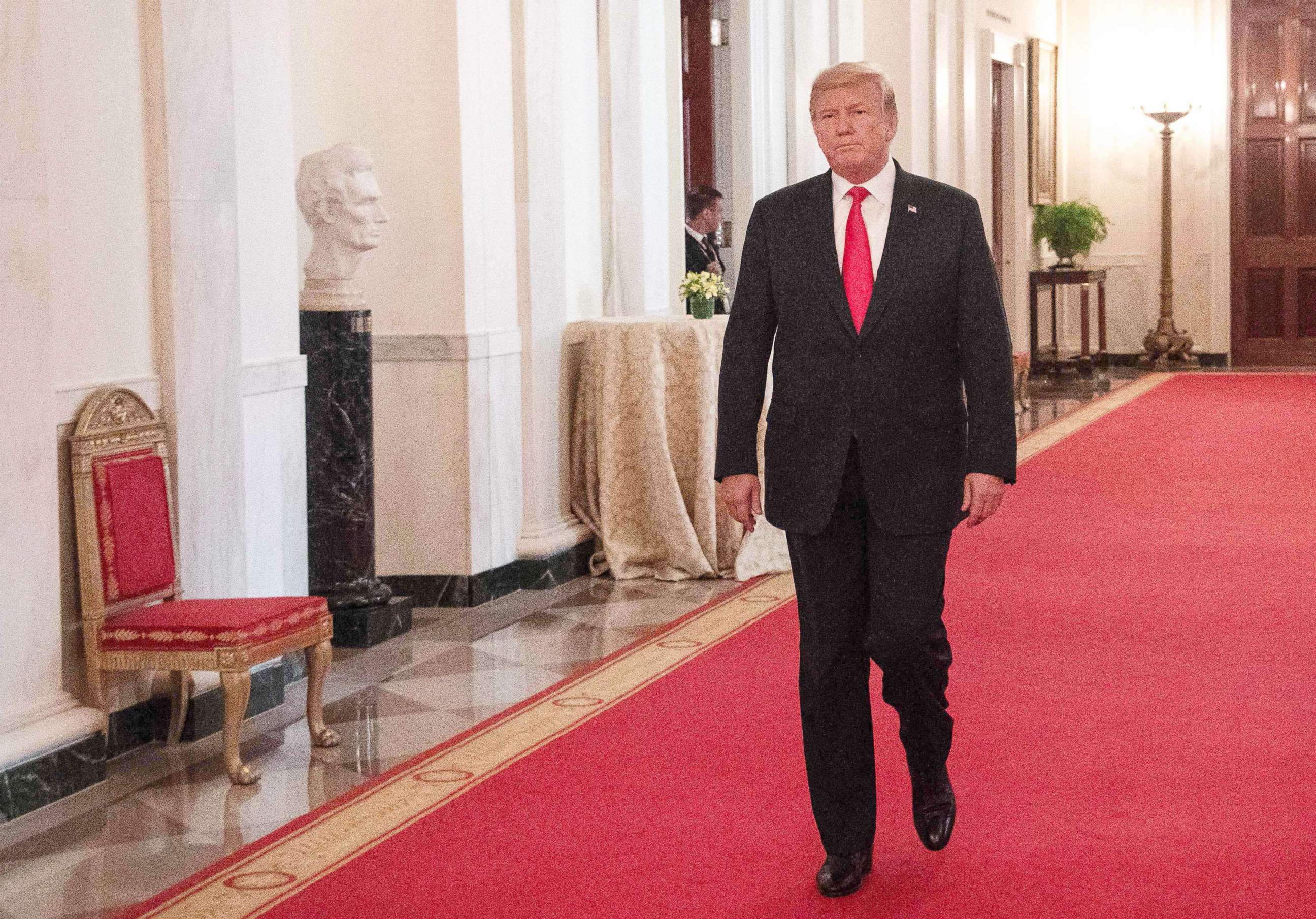 PHOTO: President Donald Trump arrives at a Congressional Medal of Honor Society Reception at the White House in Washington, DC, Sept. 12, 2018.