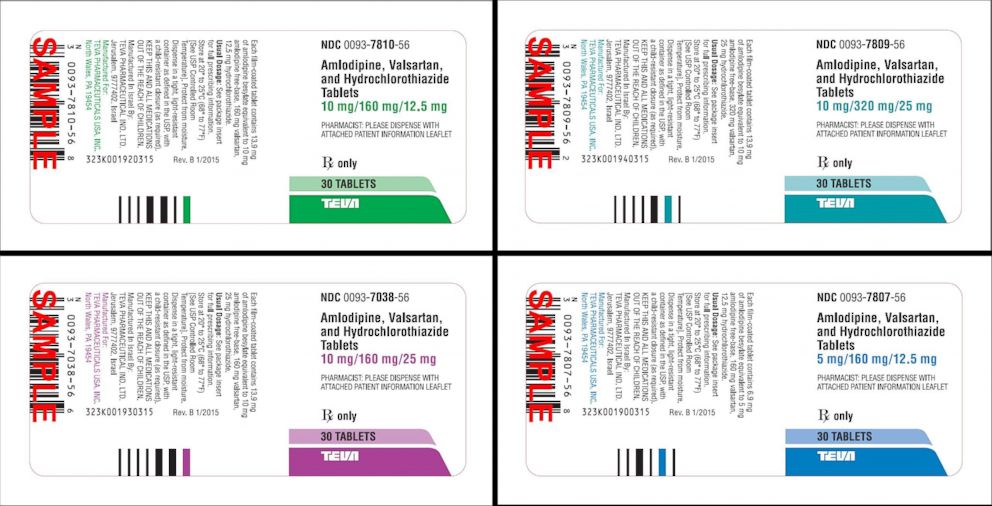 PHOTO: Teva Pharmaceuticals USA has issued a voluntary nationwide recall of "all lots of Amlodipine / Valsartan combination tablets and Amlodipine / Valsartan / Hydrochlorothiazide combination tablets."