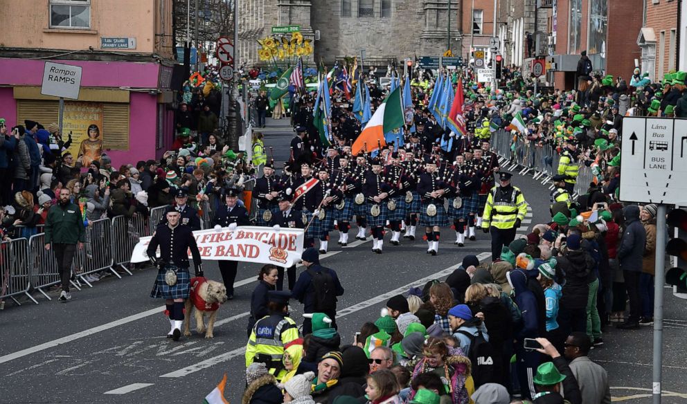 PHOTO: Festival participants take part in the annual Saint Patrick's Day parade on March 17, 2019, in Dublin, Ireland.