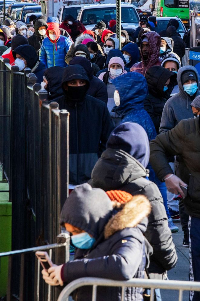 PHOTO:People line up outside Elmhurst Hospital to get tested due to coronavirus outbreak on March 24, 2020 in Queens, N.Y. 