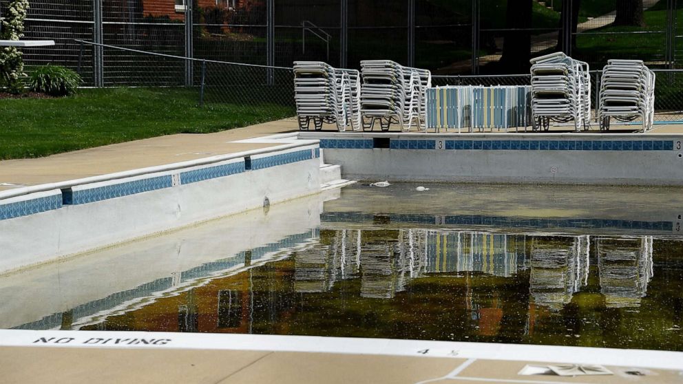 PHOTO: An empty pool is viewed at an apartment complex awaiting reopening as Memorial Day approaches amid the coronavirus pandemic, May 14, 2020, in Arlington, Virginia.