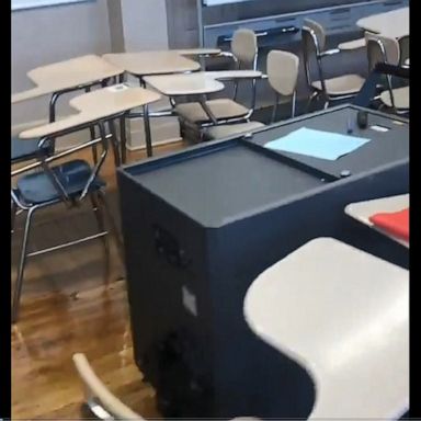 A teacher in New York City shows an empty classroom as the city struggles to reopen schools amid the COVID-19 crisis.