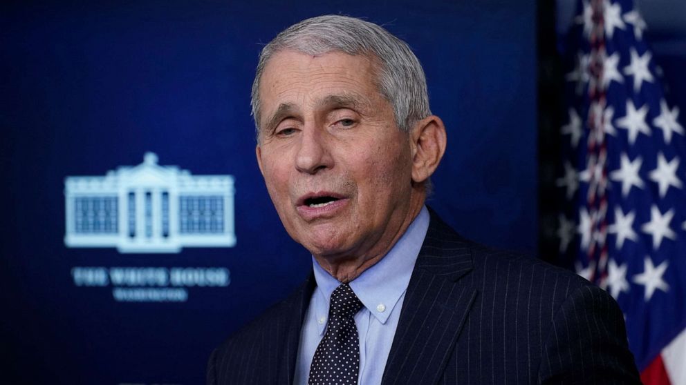 PHOTO: Dr. Anthony Fauci, director of the National Institute of Allergy and Infectious Diseases, speaks with reporters in the James Brady Press Briefing Room at the White House, Jan. 21, 2021.