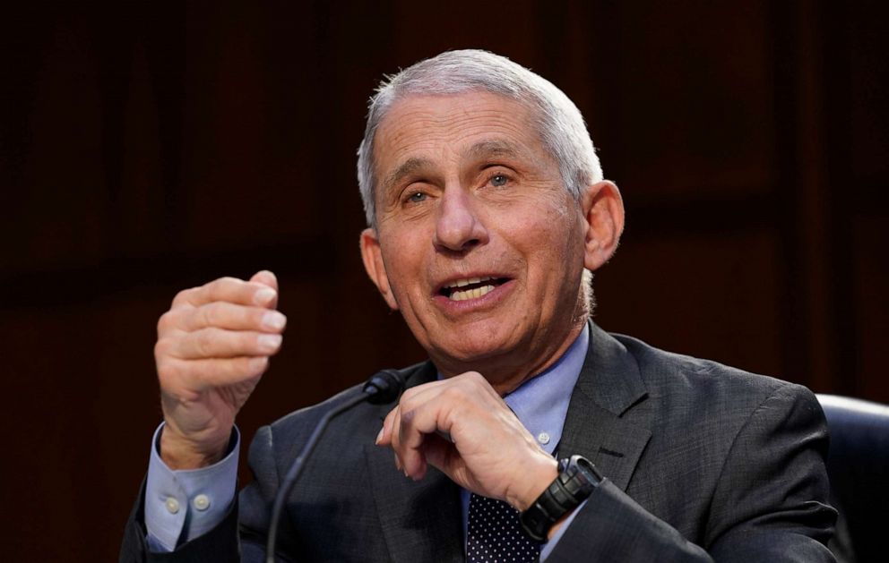 PHOTO: Dr. Anthony Fauci, director of the National Institute of Allergy and Infectious Diseases, testifies on Capitol Hill during a hearing on the federal coronavirus response, March 18, 2021, in Washington.