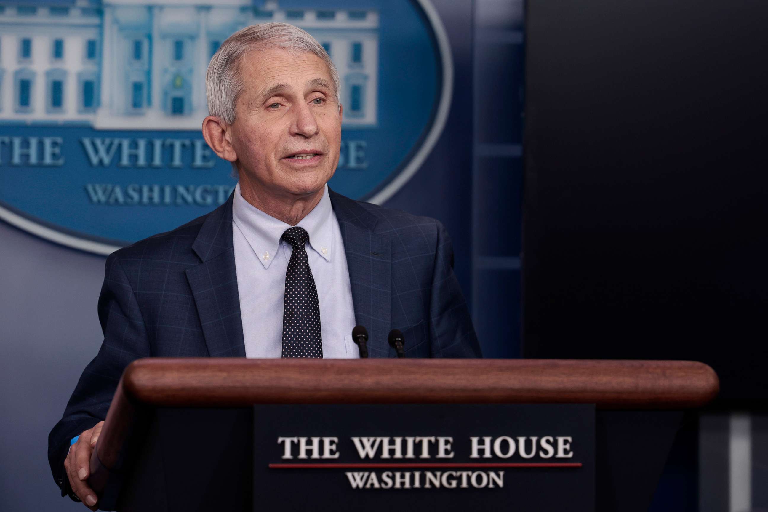 PHOTO: Dr. Anthony Fauci, Director of the National Institute of Allergy and Infectious Diseases and the Chief Medical Advisor to the President, participated in a COVID-19 press briefing at the White House on Dec. 01, 2021 in Washington.