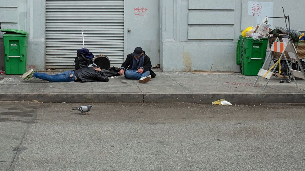 In this undated photo, homeless drug users are shown on the street around San Francisco's Civic Center.