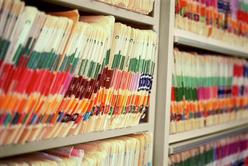PHOTO: An undated stock photo of shelves of files in a medical office. 