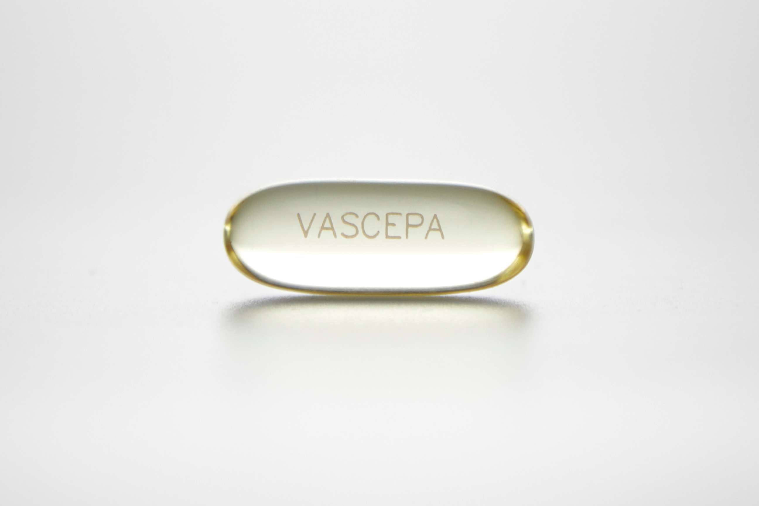 PHOTO: This undated photo provided by Amarin shows a capsule of the purified, prescription fish oil Vascepa. On Dec. 13, 2019, U.S. regulators approved expanded use of the medication for preventing serious heart complications in high-risk patients.