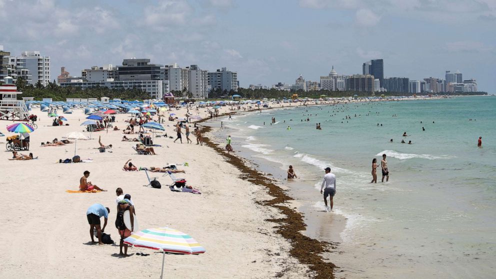 PHOTO: A general view of the South Beach is shown as beaches are reopened with restrictions to limit the spread of the coronavirus disease, in Miami Beach, Fla., June 10, 2020.
