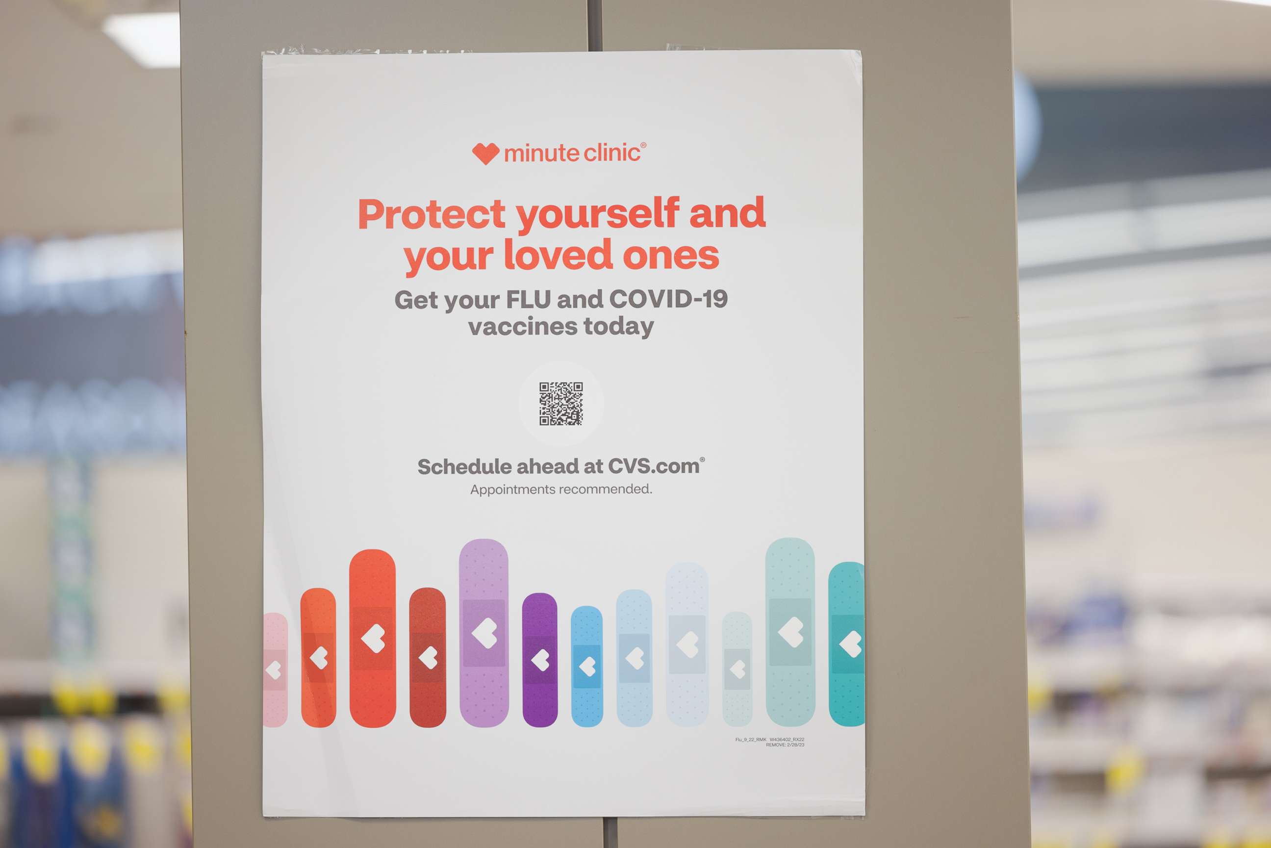 PHOTO: A sign notifies customers about Flu and Covid-19 vaccines available at a CVS Pharmacy store in New York, Nov. 11, 2022. 