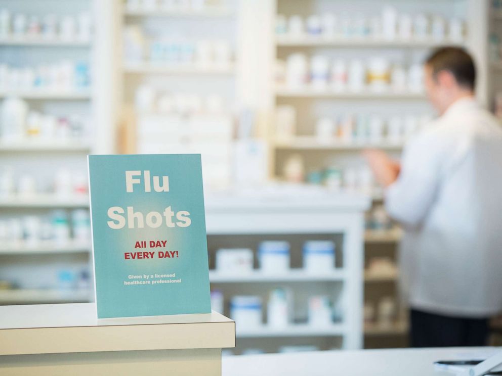 PHOTO: A sign for flu shots is pictured in this stock photo.