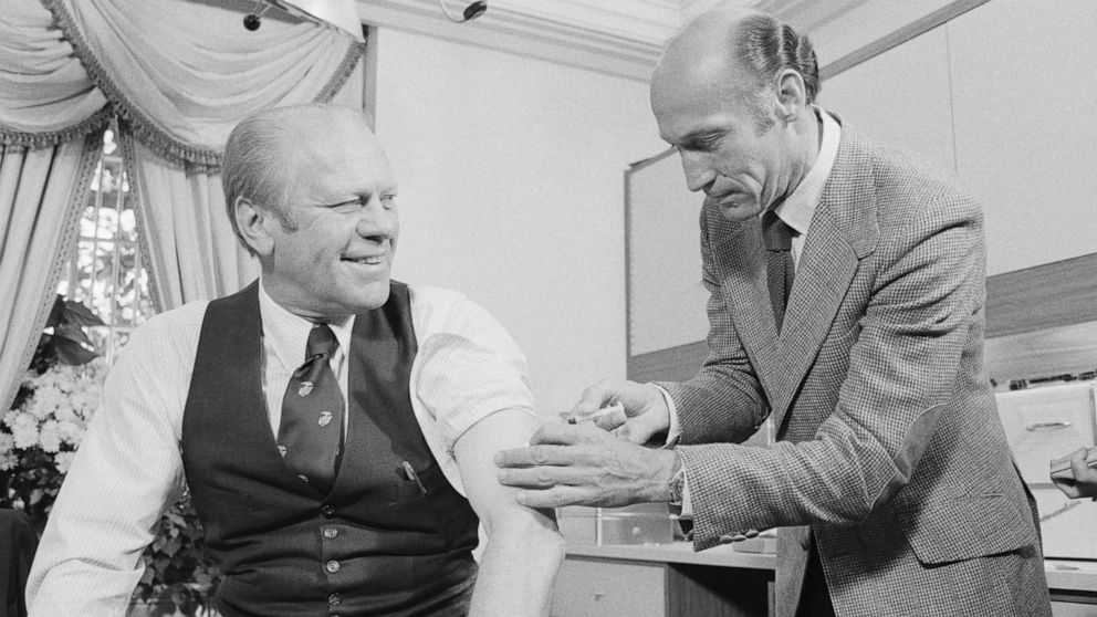 PHOTO: In this Oct. 14, 1976, file photo, President Ford gets a swine flu shot.