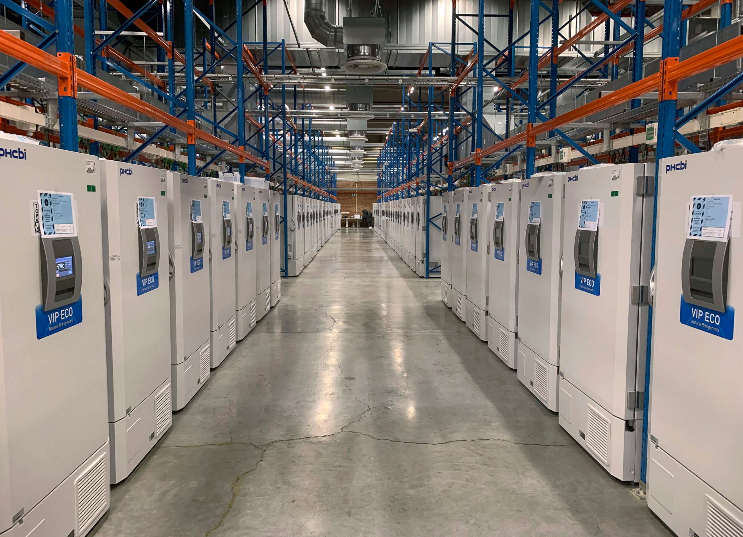 PHOTO: A "freezer farm," a football field-sized facility for storing COVID-19 vaccines, in Puurs, Belgium, in Oct. 2020.