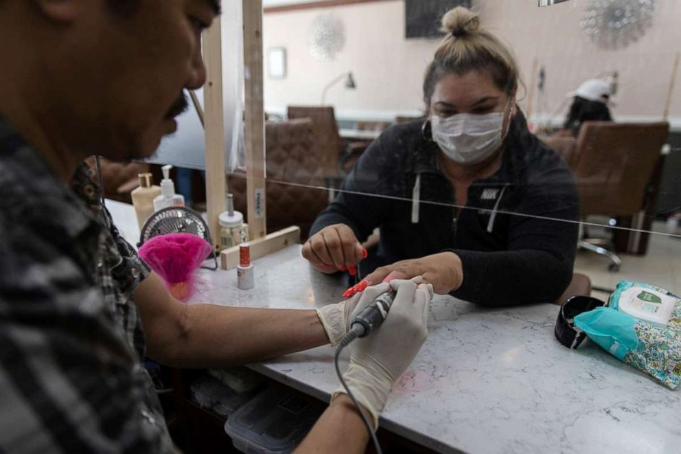 PHOTO: A nail salon reopens after a shutdown to prevent the spread of the coronavirus disease in Pooler, Ga., April 25, 2020.