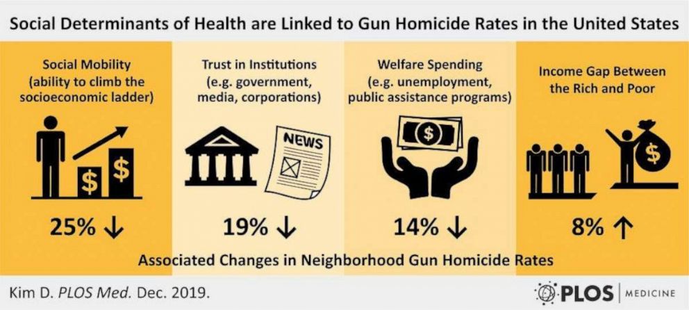 PHOTO: A graphic shows the social determinants of health linked to gun homicide rates in the U.S.