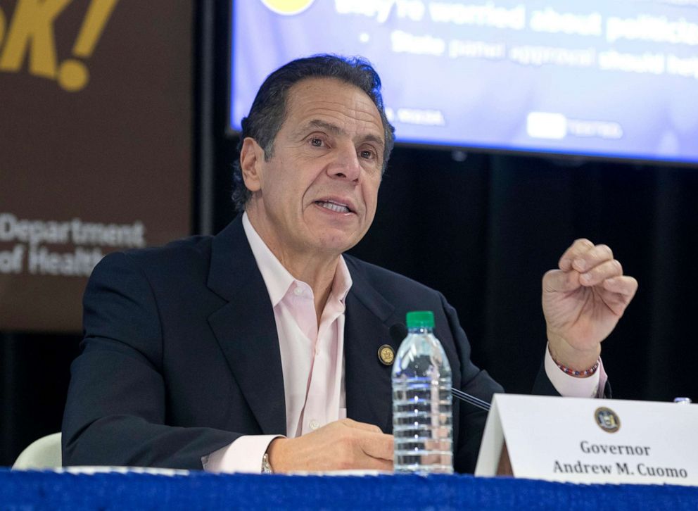 PHOTO: In this Nov. 25, 2020, photo provided by the Office of Governor Andrew M. Cuomo, Gov. Cuomo delivers a COVID-19 update at Baber AME Church in Rochester, N.Y.