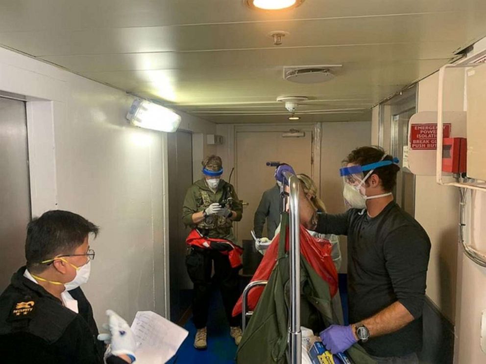PHOTO: Medical personnel Guardian Angels with the 129th Rescue Wing, alongside individuals from the CDC, don personal protective equipment as they prepare to test travelers on the Grand Princess cruise ship for the coronavirus currently off California.