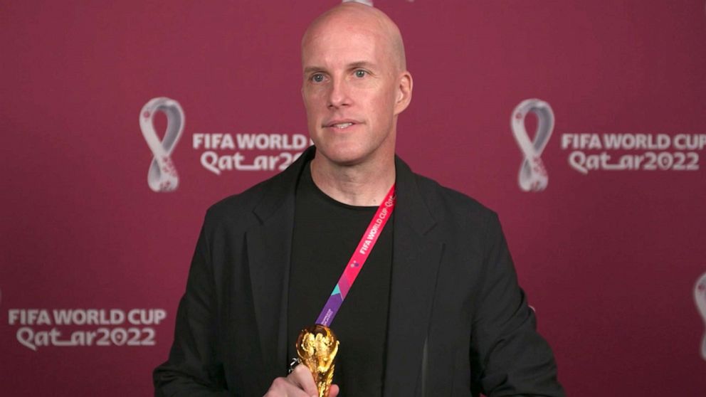 PHOTO: Journalist Grant Wahl attends an awards ceremony at the World Cup,in Doha, Qatar. Nov. 2022.