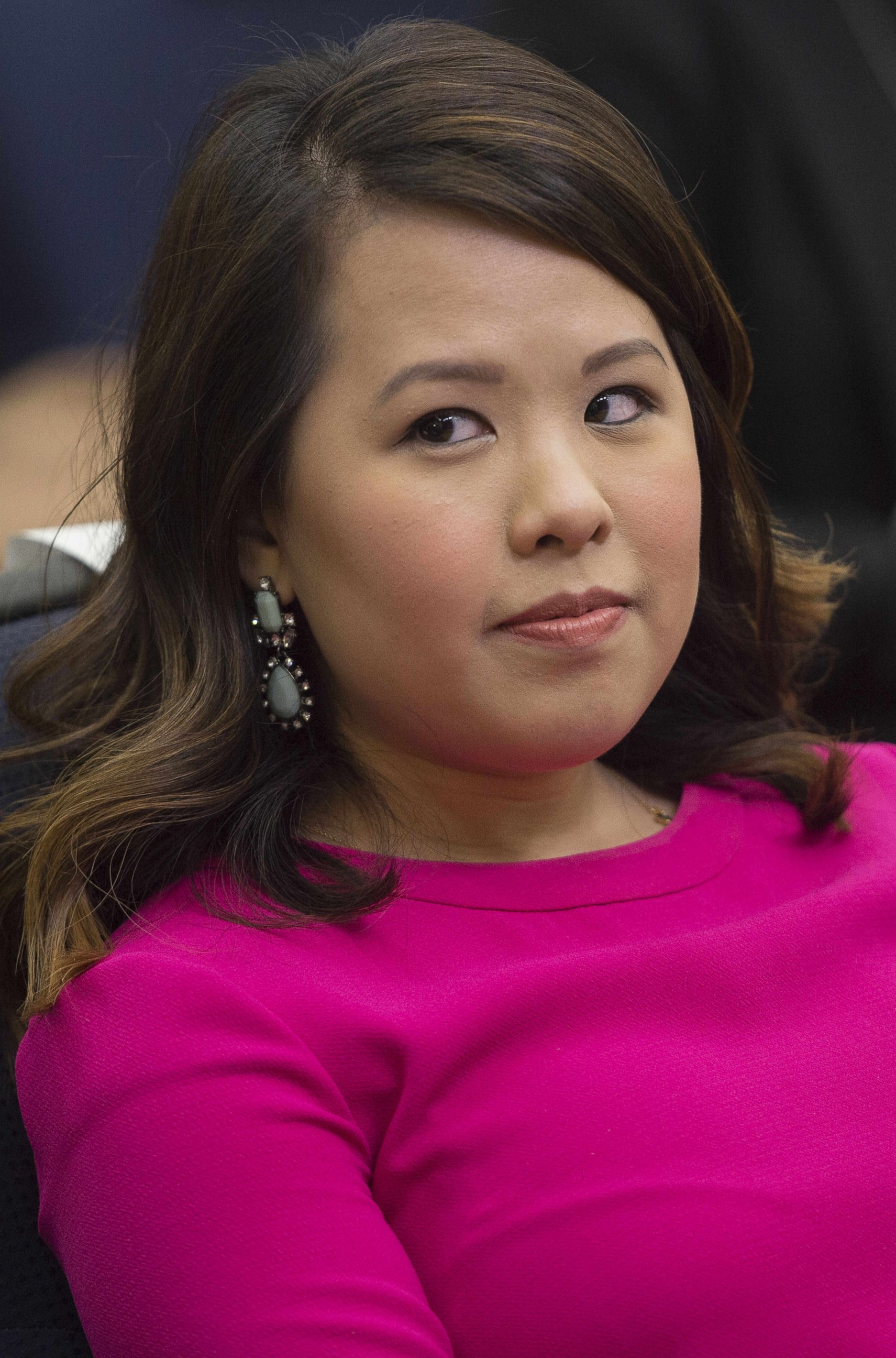 PHOTO: Ebola survivor Nina Pham sits in the audience as US President Barack Obama delivers delivers a speech with Ebola response partners in Washington, D.C. on Feb. 11, 2015.