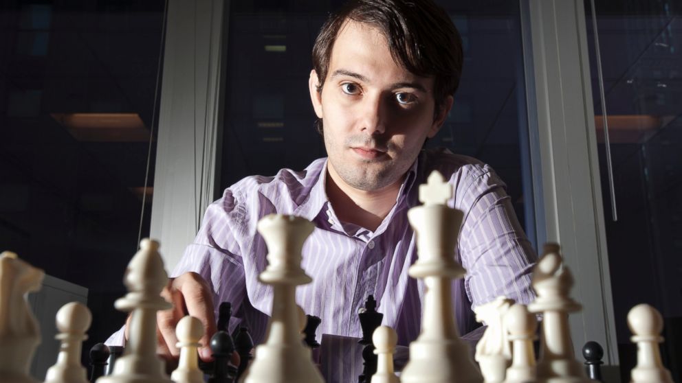 Martin Shkreli, chief investment officer of MSMB Capital Management, sits for a photograph behind a chess board in New York, Aug. 10, 2011. 