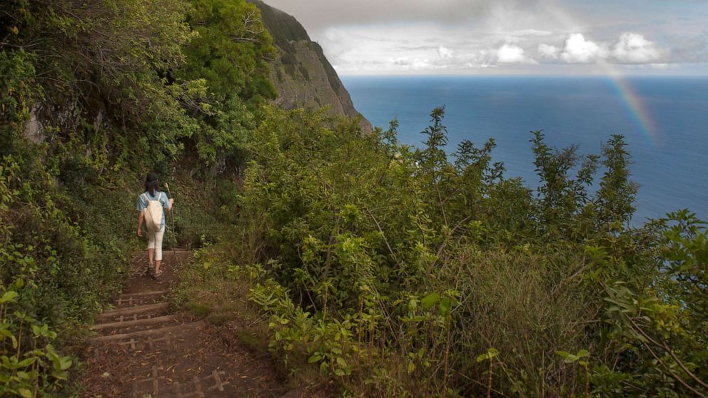 PHOTO: In this undated file photo, a hiker makes her way down a descent on the Kalaupapa sea cliff trail to Kalaupapa National Historical Park in Hawaii.