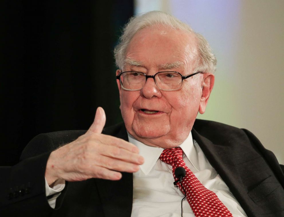 PHOTO: Warren Buffett gestures on stage at a national conference sponsored by the Purpose Built Communities group that Buffett supports, Oct. 3, 2017.