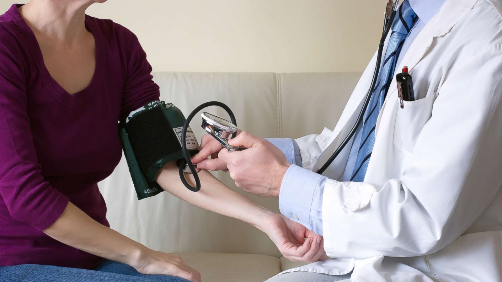 PHOTO: A doctor measures arterial blood pressure in a woman patient in this undated stock photo.