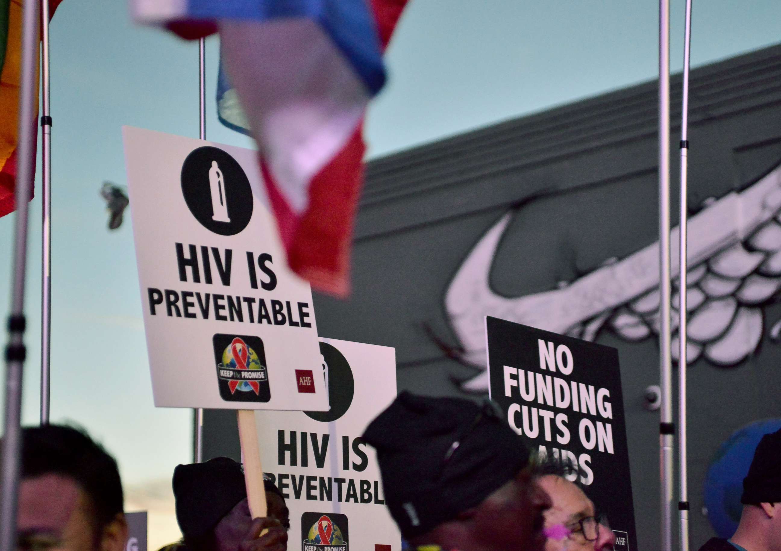 PHOTO: A view of signs at AIDS Healthcare Foundations Keep the Promise March in Hollywood, Calif., Nov. 30, 2016.