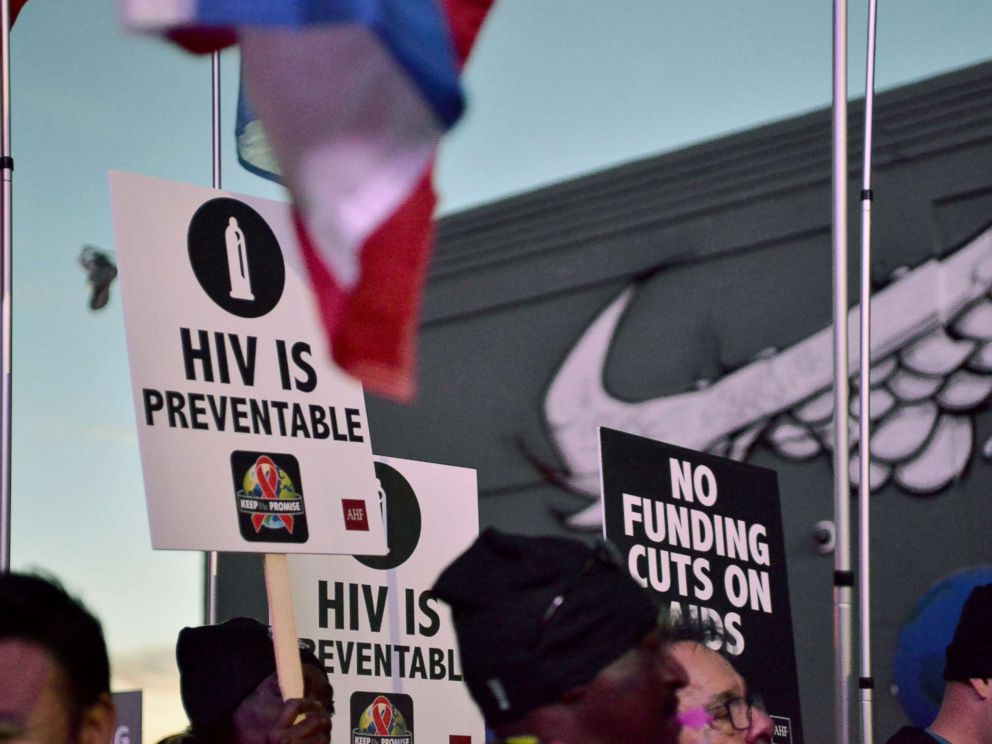 PHOTO: A view of signs at AIDS Healthcare Foundations Keep the Promise March in Hollywood, Calif., Nov. 30, 2016.