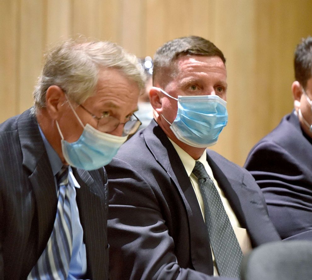 PHOTO: In this Aug. 24, 2021, file photo, former superintendent of the Soldiers' Home in Holyoke, Bennett Walsh, right, listens to testimony next to his attorney, William Bennett, left, during a hearing in Hampden Superior Court, in Springfield, Mass.