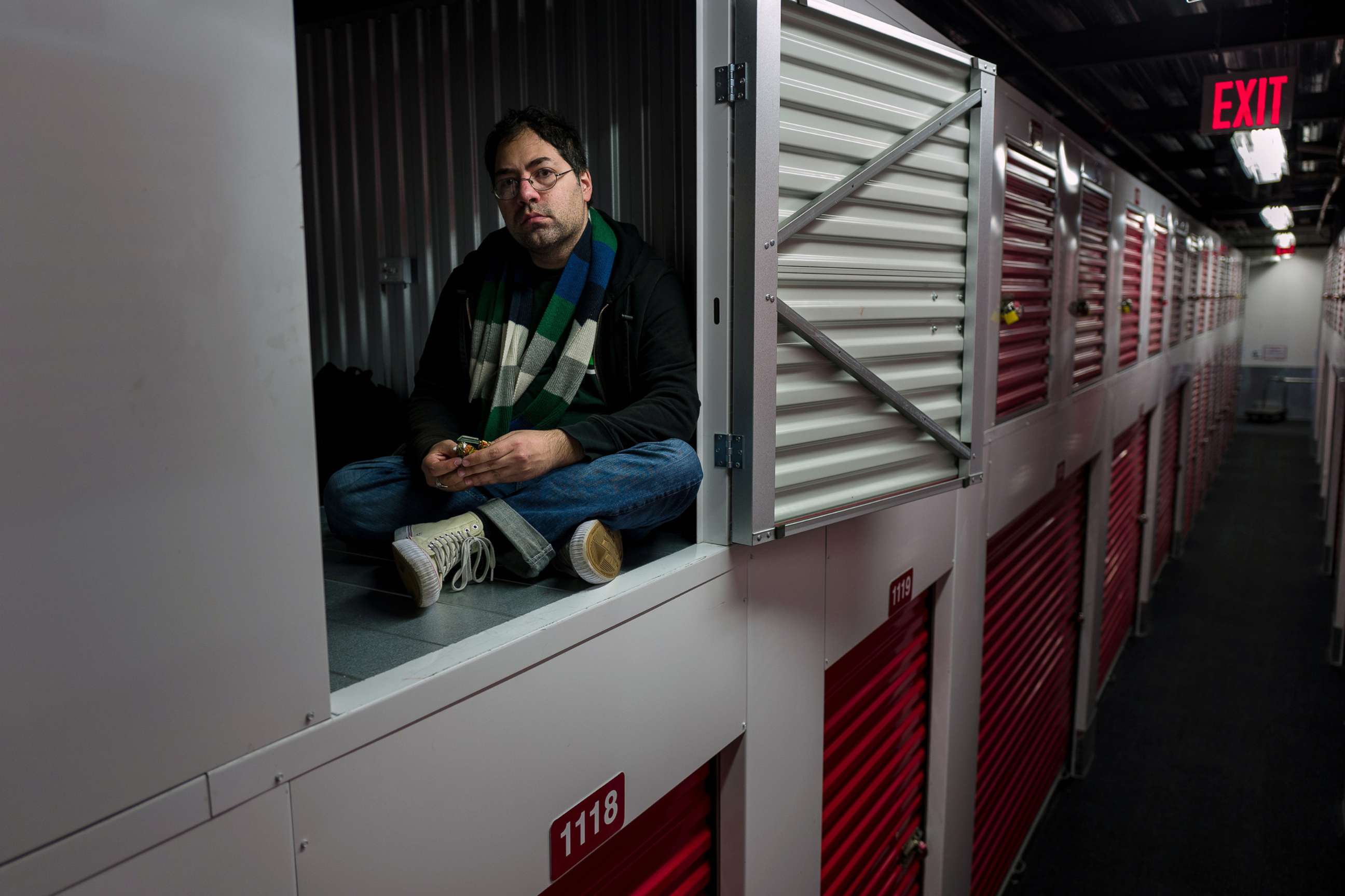 PHOTO: Christian Cascone in the storage space that he rents in New York, where he spends most days because of a risk of infection at the Bronx homeless shelter where he sleeps, on April 11, 2020.
