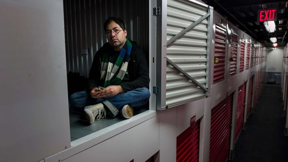 PHOTO: Christian Cascone in the storage space that he rents in New York, where he spends most days because of a risk of infection at the Bronx homeless shelter where he sleeps, on April 11, 2020.