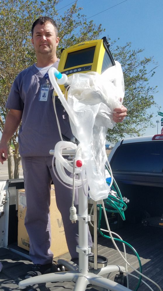 PHOTO: Jared Olivier, an MRI technician at St. James Parish Hospital, drove six hours round trip to pick up a ventilator from another rural Louisiana hospital.
