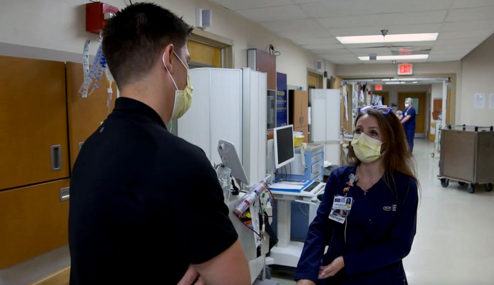 PHOTO: Erika Mergl, Nurse Manager for Tampa General Hospital's Global Emerging Diseases Institute speaks with ABC News' Trevor Ault in Florida.