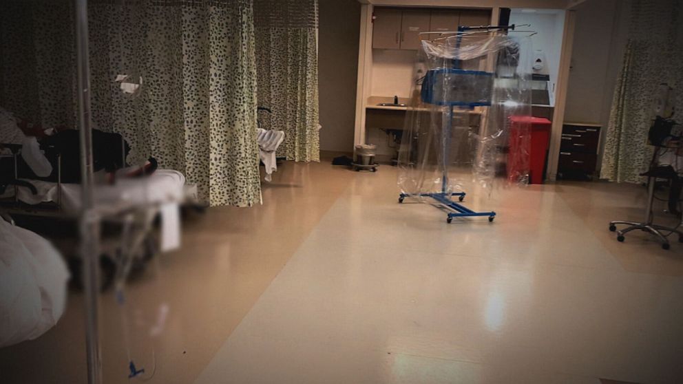PHOTO: Inside a COVID19 patient treatment area. Dr. Colleen Smith tells ABC News that multiple departments in the hospital have now been transitioned into the ICU as well.