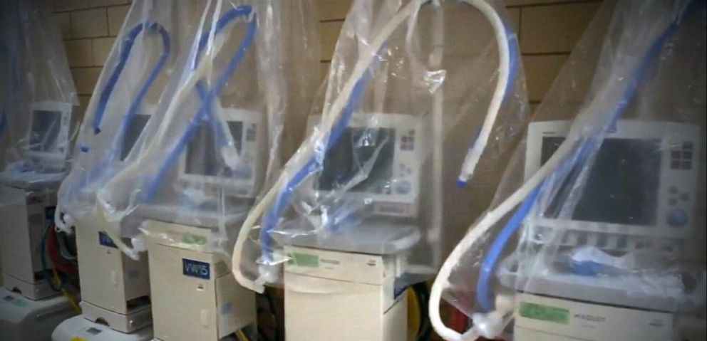 PHOTO: Inside a COVID19 patient treatment area. Dr. Colleen Smith tells ABC News that multiple departments in the hospital have now been transitioned into the ICU as well.