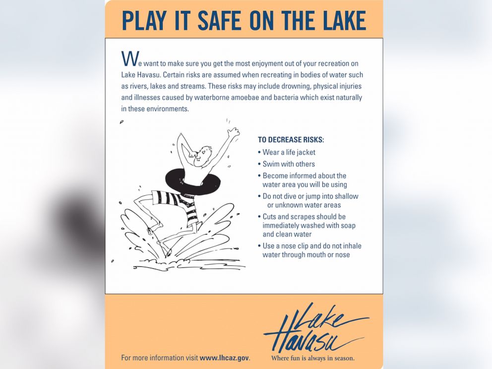 PHOTO: Pictured here is the warning sign Sybil Meister said Lake Havasu in Arizona sent her via email after she was concerned that her daughter contracted the deadly amoeba there. 