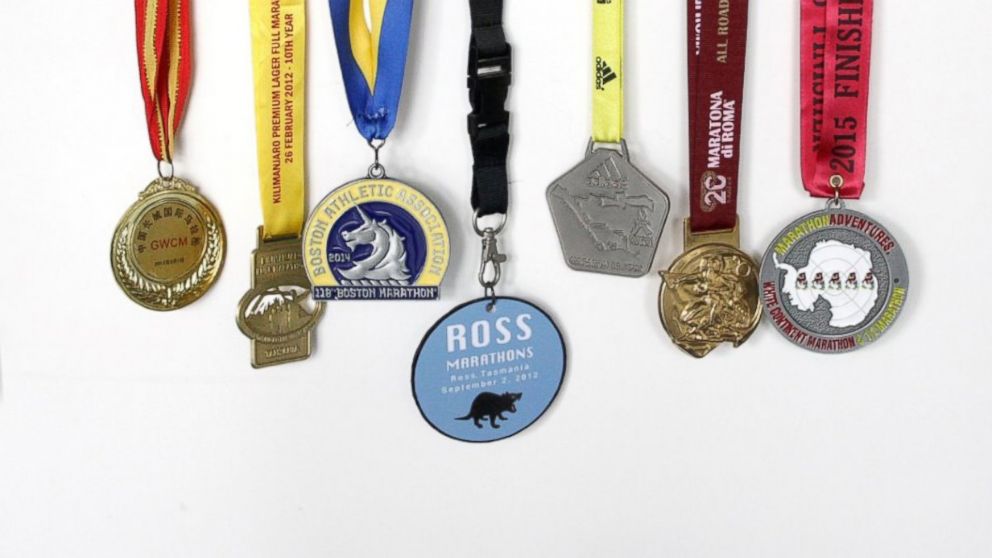 PHOTO: Sanden’s medals for her seven marathons in all seven continents.