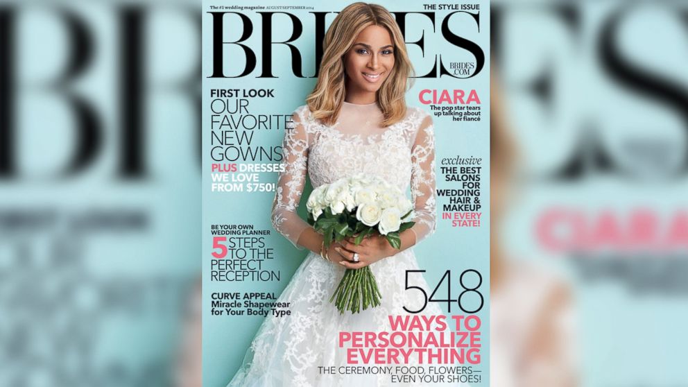 Singer Ciara appears on the cover of the August/September 2014 issue of Brides Magazine. 